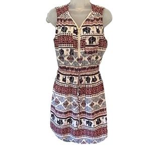 Wishful Park sz medium sleeveless dress gold front zipper elephant paisley print